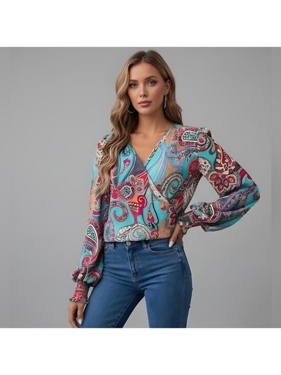 By Design Tops - Paisley Print Flounce Sleeve Blouse